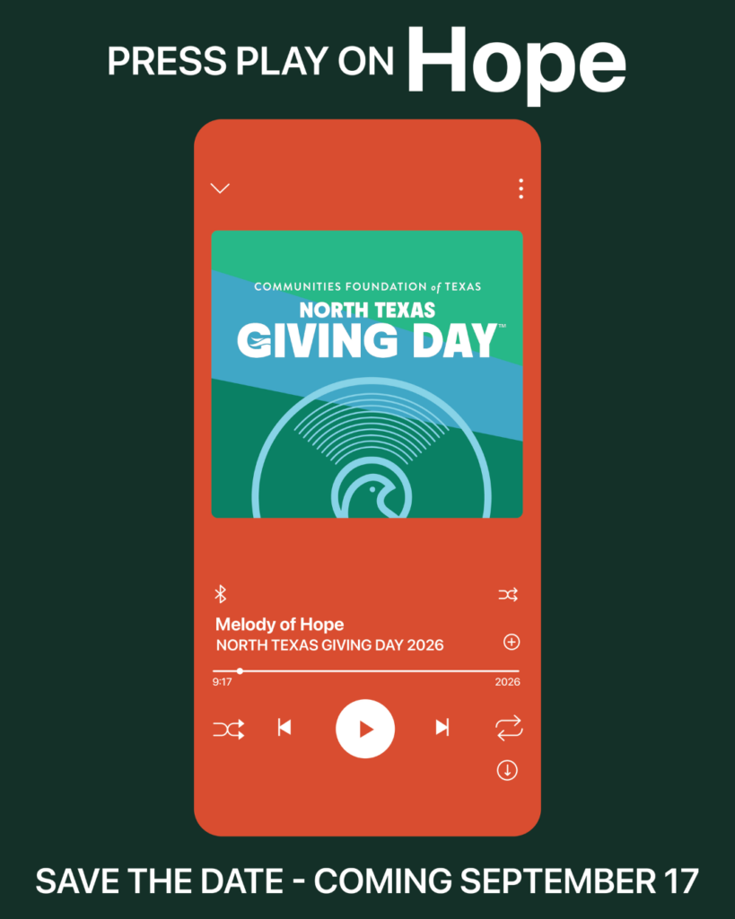 Save the Date graphic for North Texas Giving Day on Thursday, September 17, 2026. Early giving open with a goal to raise $75,000 for local musicians