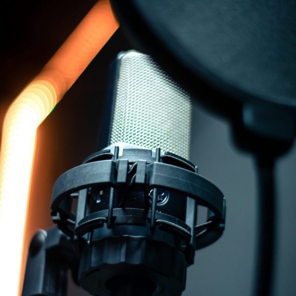 Close up of recording microphone in recording studio