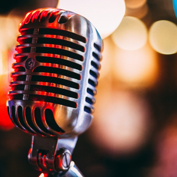 Close up of vintage microphone during a performance